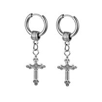 par de brinco masculino cruz crucifixo argola aço inoxidável prata prateada punk coreano americano par de brinco masculino cruz crucifixo argola aço inoxidável prata prateada punk coreano americano