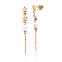 Par De Brincos 3 Estrelas E 3 Cores De Ouro 18k Ab70