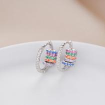 Par de Brincos argola cravejada com zircônia e mini argolinhas cravejadas pedras coloridas em prata AG925