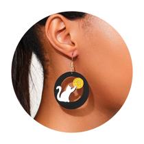 Par de Brincos Argola Preto e Branco Gatos Feminino Grande