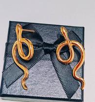 Par de Brincos Cobra Lisa Banhado Folheado 18K Dourado Antialérgico/ Brinco Serpente Grande Médio Tendência Moda