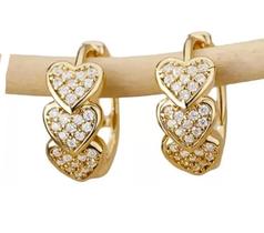 Par De Brincos Coração Cravejado Feminino - Banhado A Ouro
