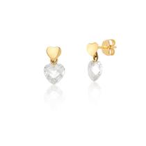 Par De Brincos De Coração E Pedra De Coração Ouro 18k Ab75