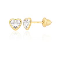 Par De Brincos De Coração Pedra 4mm Ouro 18k 750 Solitário Zircônia Branca Par De Brincos De Coração Pedra 4mm Ouro 18k 750 Solitário Zircônia Branca