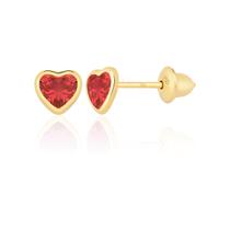 Par De Brincos De Coração Pedra 4mm Ouro 18k 750 Solitário Zircônia Vermelha Par De Brincos De Coração Pedra 4mm Ouro 18k 750 Solitário Zircônia Vermelha