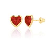 Par De Brincos De Coração Pedra 6mm Ouro 18k 750 Solitário Zircônia adulto segundo furo infantil Par De Brincos De Coração Pedra 6mm Ouro 18k 750 Solitário Zircônia adulto segundo furo infantil