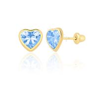 Par De Brincos De Coração Pedra 6mm Ouro 18k 750 Solitário Zircônia Azul - GIFT PLACE