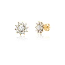 Par De Brincos De Flor De Pedras Em Ouro 18k Ab95