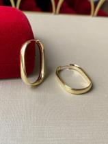 Par de Brincos de Ouro 18k - Argola Oval Boleado 4mm - 2,5cm - Gardenia Joias Par de Brincos de Ouro 18k - Argola Oval Boleado 4mm - 2,5cm - Gardenia Joias