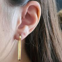 Par de Brincos de Ouro 18k - Argola Retangular 2mm - 3,6cm - Gardenia Joias