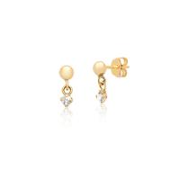 Par De Brincos Delicado Com Pedrinha Em Ouro 18k Ab68