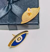 Par de Brincos Feminino Olho Grego Oval Azul Folheado Banhado 18k Dourado Antialérgico Moda