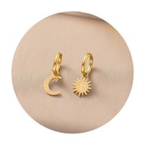 Par de Brincos Femininos Sol e Lua Dourado Festas Acessórios