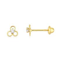 Par de brincos flor pedra 5mm tarracha baby ouro 10k d43