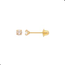 Par de Brincos Infantil de Zircônia 3mm Ouro 18k