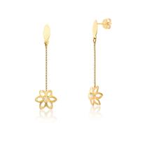Par De Brincos Longos Com Flor Em Ouro 18k Ab50