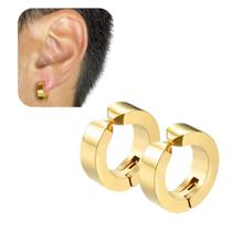Par De Brincos Masculino Pressão Argola Aço Inox Ouro Fake