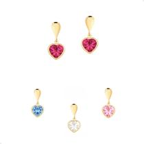 Par De Brincos Ouro 18k 750 Pingente Coração 6mm Zircônia Par De Brincos Ouro 18k 750 Pingente Coração 6mm Zircônia