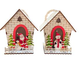 Par de Casinha Papai Noel e Boneco de Neve Natalina com Led