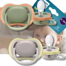 Par de Chupetas Avent Ultra Air 6-18 Meses: Design Liso Cinza e Verde