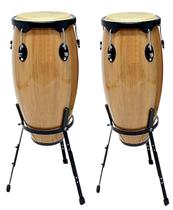 Par de congas com suporte pele animal sonata 10,5 11,5 nat.