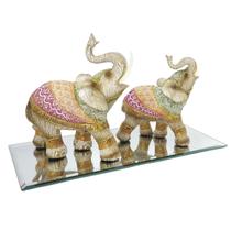 Par de Elefantes Decorativo em Resina com Base Indiano Sabedoria Sorte - ParElefPremB Par de Elefantes Decorativo em Resina com Base Indiano Sabedoria Sorte - ParElefPremB