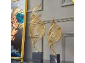 Par de Esculturas c Base Abstrato Dourado Alt Padrão Formosa