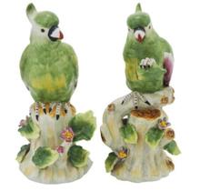 Par de Esculturas Porcelana Nobre Cacatua Craquelado Luxo