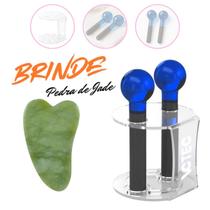 Par de Esferas De Cromoterapia Facial Azul Com Suporte De Acrílico , Brinde Guasha Pedra Jade