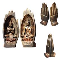 Par De Estatuas Decorativas Casal Buda Resina 21 Cm Namaste - A.S