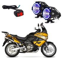Par de Farol de Milha Angel Eye U7 Mini Azul para Moto Honda XL 1000V Varadero 2007 2008 2009 2010 ate 2022