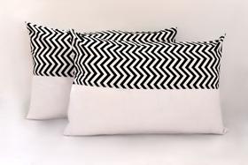PAR DE Fronha 100%algodão Estampado Meio Branco Chevron Com Ziper PAR DE Fronha 100%algodão Estampado Meio Branco Chevron Com Ziper