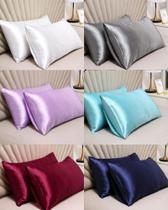 Par de Fronha de Cetim Toque de Seda Anti Frizz 70x50cm Acabamento em Debrum