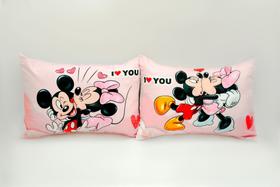 Par de Fronha Mickey e Minnie Casal I Love You Rosa com bainha