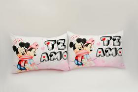 Par de Fronha Mickey e Minnie Casal Te Amo Rosa com bainha