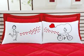Par De Fronhas De Algodão Para Casal Namorados Divertida Bicicleta