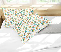 Par de Fronhas Estampa Brinquedos Blocos de Madeira Coloridos Par de Fronhas Estampa Brinquedos Blocos de Madeira Coloridos