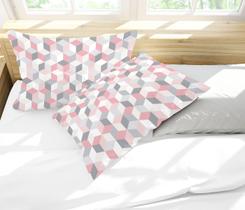 Par de Fronhas Estampa Cubos Geométricos Rosa e Cinza
