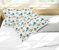 Par de Fronhas Estampa Elefante e Leão Rabiscos