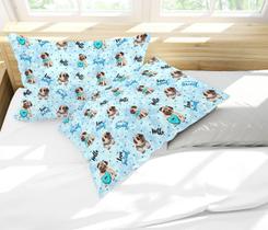 Par de Fronhas Estampa Pug Poá Azul