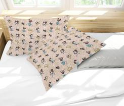 Par de Fronhas Estampa Pug Poá Bege