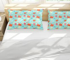 Par de Fronhas Estampadas Caranguejos e Estrelas do Mar Turquesa 50x70cm Par de Fronhas Estampadas Caranguejos e Estrelas do Mar Turquesa 50x70cm