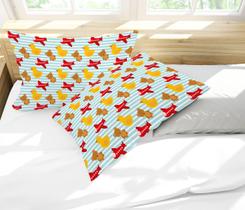 Par de Fronhas Estampadas Listras Ursinho, Pato e Avião 50x70cm Par de Fronhas Estampadas Listras Ursinho, Pato e Avião 50x70cm