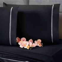 Par de Fronhas Ponto Palito 100% Algodão 150 Fios 50x70 Preto - Fox