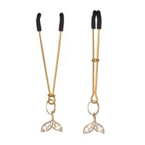 Par de Grampo de Mamilo de Luxo Dourado Pingente Sereia