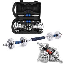 Par de Halter 20kg Mais Barra Ajustável Musculação Dumbell