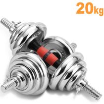 Par de Halter Mais Barra Ajustável Musculação Dumbell 20kg