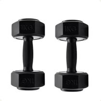 Par de Halteres de 1 KG Preto Sextavado Antiderrapante Exercício em Casa Funcional Fisioterapia Treinar em Casa Pilates