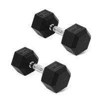 Par de halteres hexagonais Fitvids revestidos de borracha 20 lb Par de halteres hexagonais Fitvids revestidos de borracha 20 lb