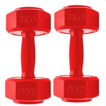 Par de Halteres Pesos 3kg Sextavado Vermelho Antiderrapante Revestido deal para Treino em Casa, Academia